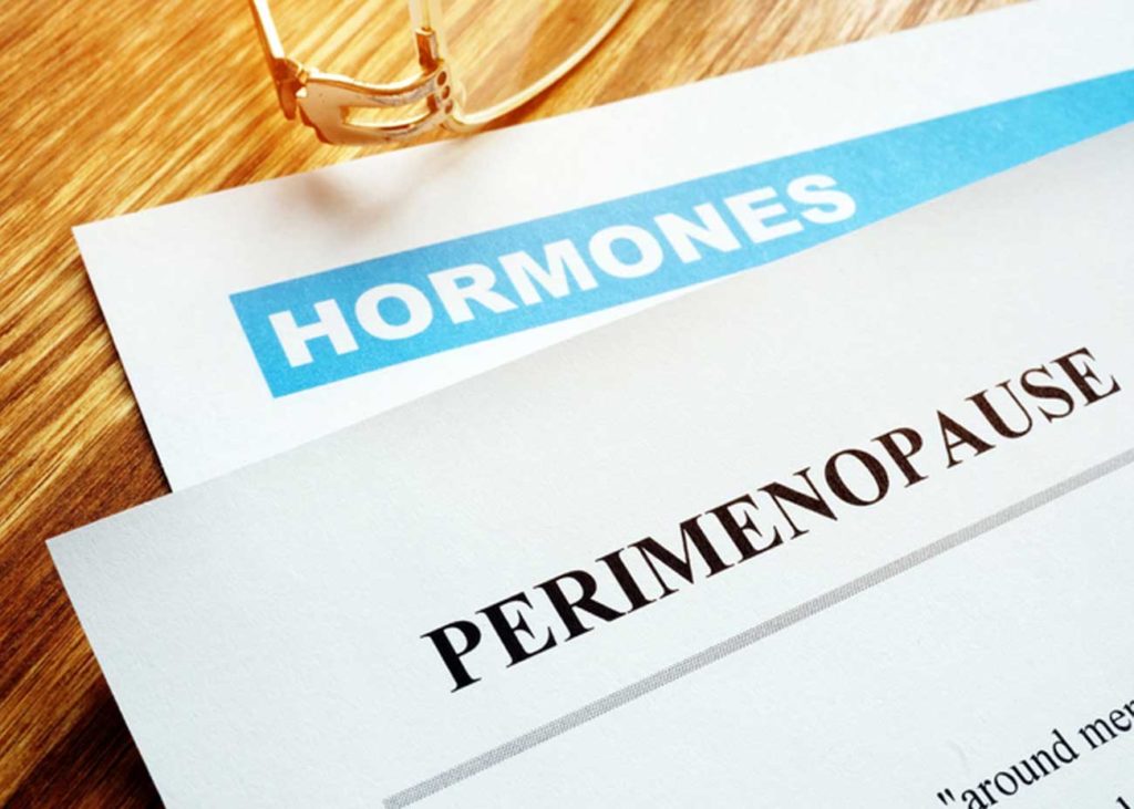 Perimenopause and menopause concept. Documents about hormones.